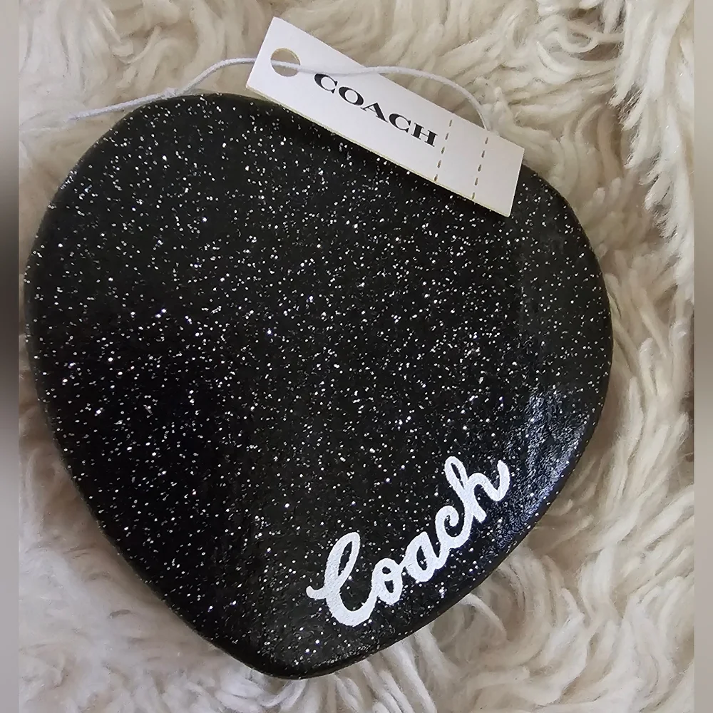 Coach Black Glitter Heart Shaped Dual Compact Mirror New With Tags - Picture 1 of 6